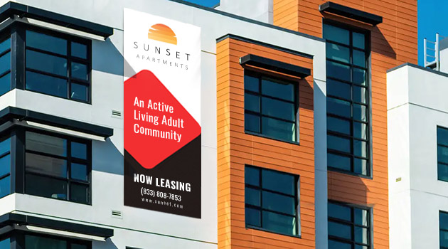 apartment complex with for lease banner sign
